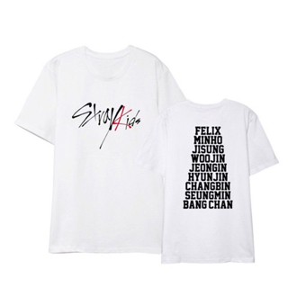 {vo}คอลูกเรือเสื้อยืดคอกลมKPOP StrayKids T-shirt Stray kids members Shirt FELIX MINHO JISUNG WOOJIN Tee Unisex_11