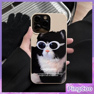 PingCoo - Candy Case For iPhone 14 13 12 11 Plus Pro Max XR TPU Soft Glossy Khaki Case Cool Sunglasses Cat Camera Protection Shockproof Back Cover