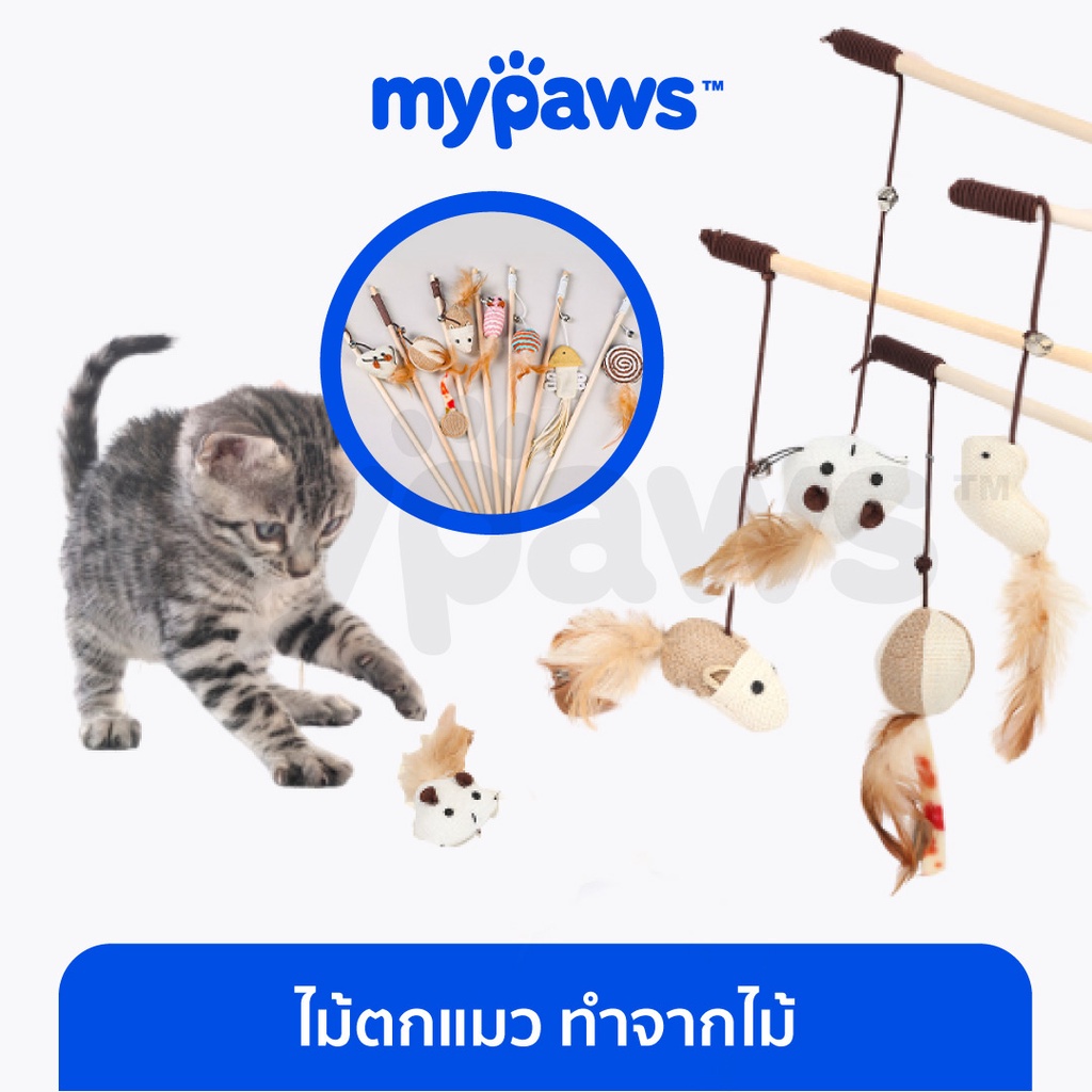 [ MYP18NV]My Paws ไม้ตกแมว (C) ไม้ล่อแมว ทำจากไม้ วัสดุธรรมชาติ ปลอดภัยต่อน้อง