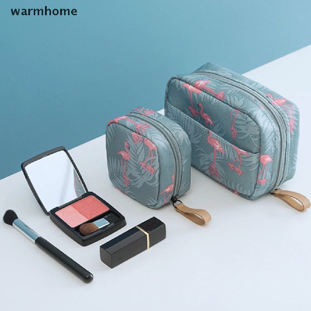 [warmhome] กระเป๋าเครื่องสําอาง ลายนกฟลามิงโก้ ขนาดเล็ก สีพื้น สําหรับเดินทาง