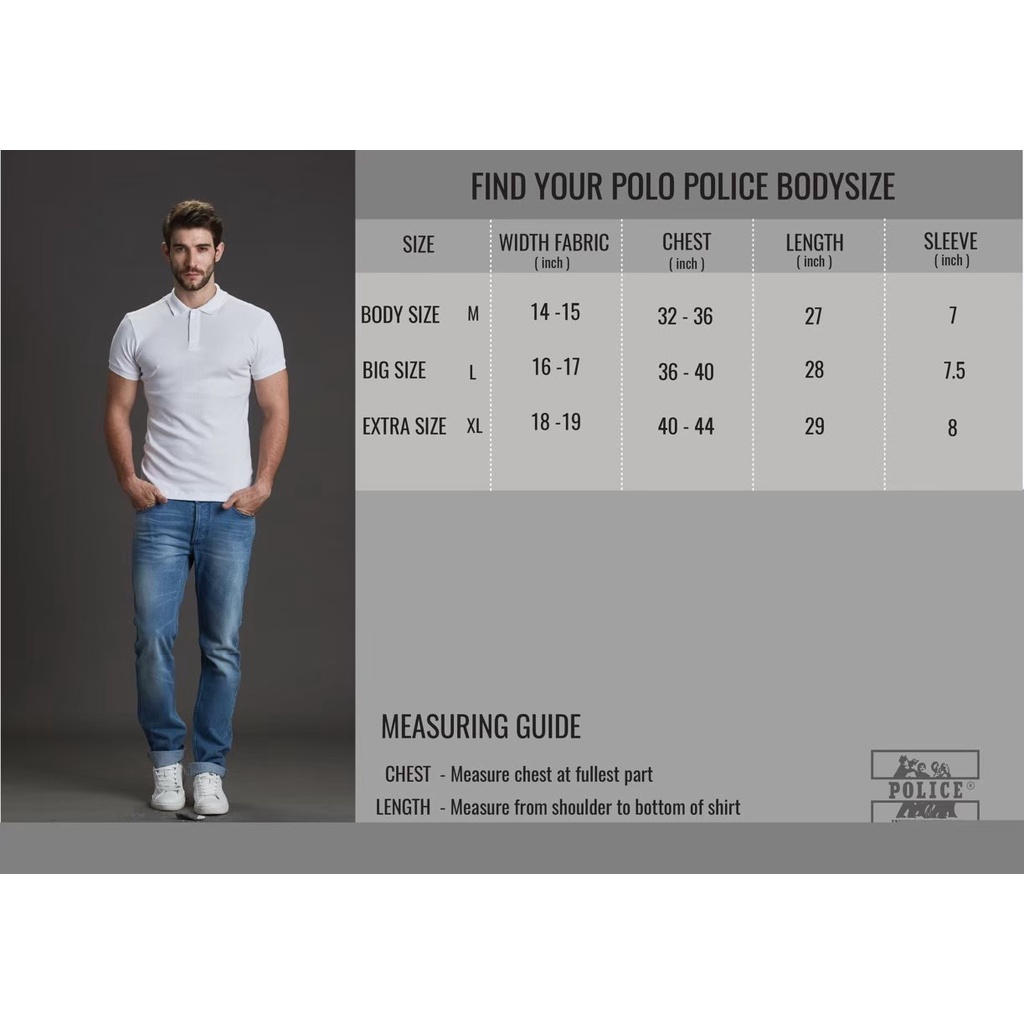 Police Extrasize เสื้อยืด Polo ทรง Slim fit  พอดีตัว  ผุ้ชาย/ผู้หญิง ( XP28) - รูปที่ 3