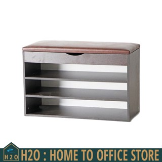 [พร้อมส่งจากไทย] Shoe Storage Bench ชั้นวางรองเท้าไม้ 3 ชั้น พร้อมเบาะหนังทีนั่งในตัว ฝาเปิด-ปิด เก็บของได้