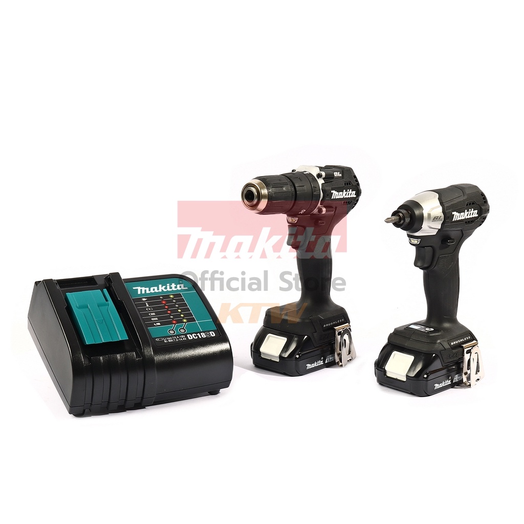 MAKITA ชุดสว่านกระแทกไร้สาย สีดำ 18V รุ่น DLX2414X7B ประกอบด้วยรุ่น DHP487+DTD157 รวมแบตเตอรี่-แท่นช