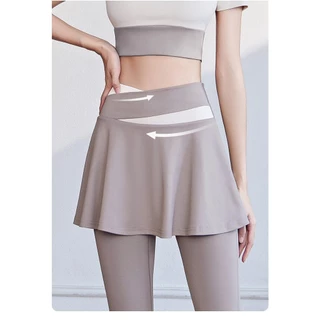 (YOGA-048) กางเกงกระโปรงออกกำลังกาย กางเกงโยคะฟิต เอวสูงเก็บหน้าทอง ผ้าใส่สบาย (ไม่มีกระเป๋า)