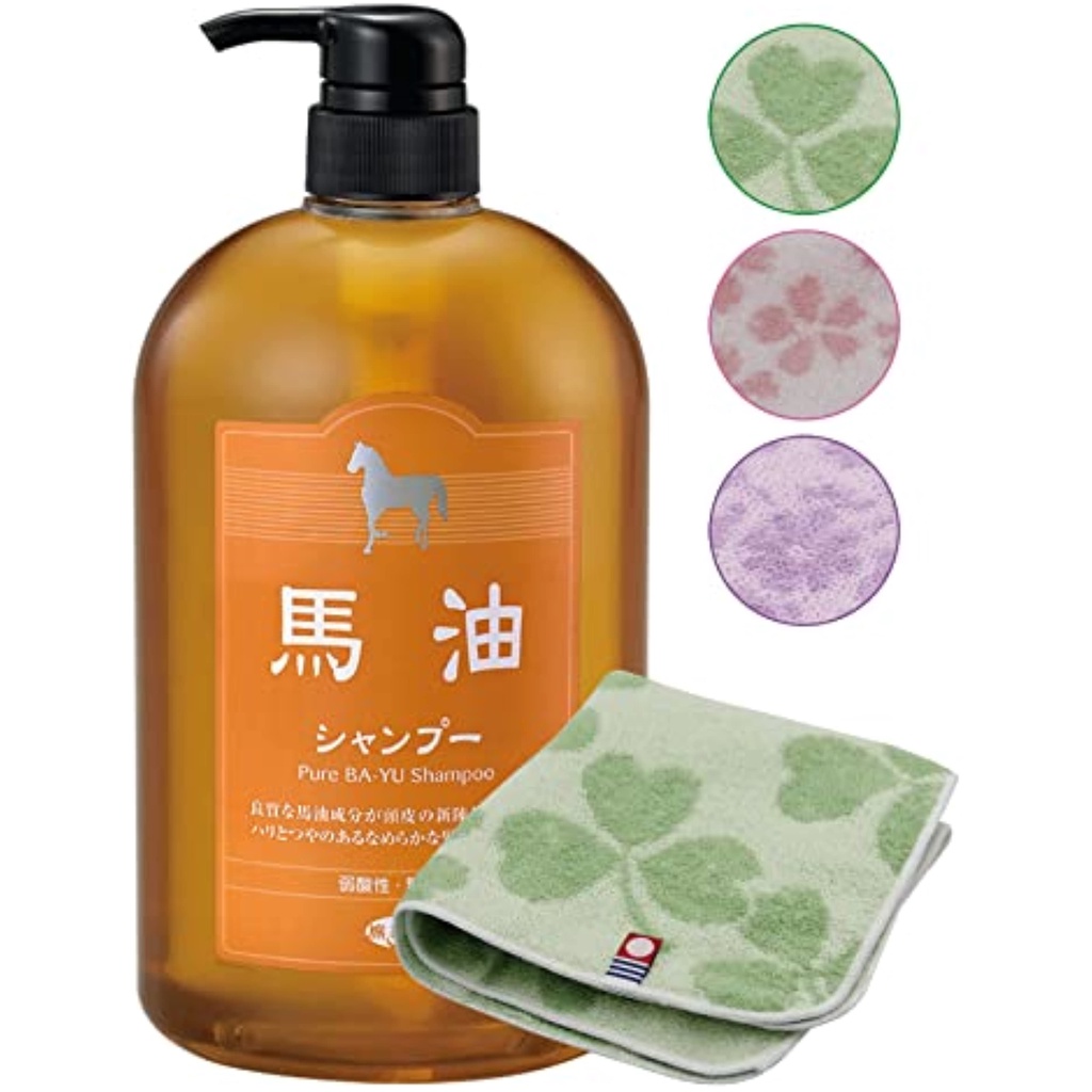 【Direct from Japan】Azuma Corporation Horse Oil Shampoo Travel Beauty Beauty Light Acid -colored Color 1000ml Bottle [Imabari Towel Handkerchief] (Flower pattern)