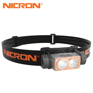 Nicron H15 ไฟฉายคาดศีรษะ 700lm สปอตฟลัด สองสวิช LED ไฟฉายคาดศีรษะ แบบพกพา 14500 ชาร์จไฟได้