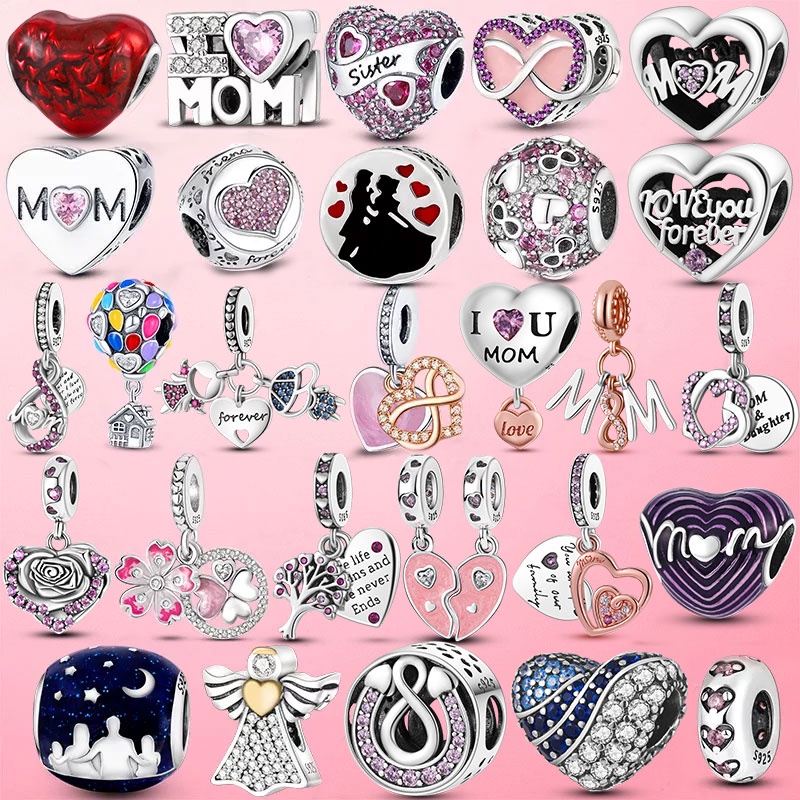 เครื่องประดับ สร้อยข้อมือเงินแท้ เกรด 925 จี้ลูกปัด รูปหัวใจ และหัวใจ อินฟินิตี้ ของแท้