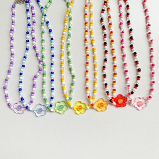 สร้อยคอลูกปัดจี้ดอกไม้สีสดใส
