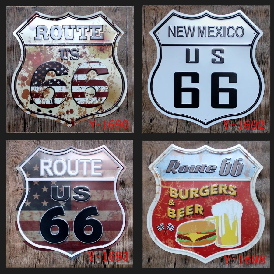 Vintage retro แผ่นโลหะโปสเตอร์ home cafe ตกแต่งห้อง ROUTE 66