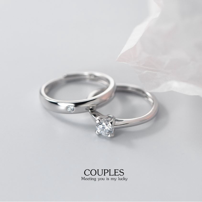 แหวนคู่รักเงินแท้ 92.5% Grand couples RGC-027  ประดับ Cubic Zirconia (CZ) ปรับขนาดได้