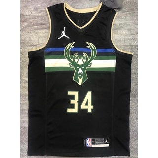 ขายดี เสื้อกีฬาแขนสั้น ลายทีม nba Milwaukee Bucks No. เสื้อกีฬาบาสเก็ตบอล ลายทีม Antetokounmpo CHaglo20NOdnfb92 สีดํา 34