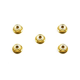 [ชุดแต่งรถบังคับ] TAMIYA 53161 OP.161 4mm Anodized Aluminum Flange Lock Nuts (Gold, 5pcs.) ชุดแต่งทามิย่าแท้ rc