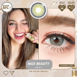 คอนแทนเลนส์ค่าอมน้ำ60% nice beauty เทา/น้ำตาล (we wink ฝาทอง)