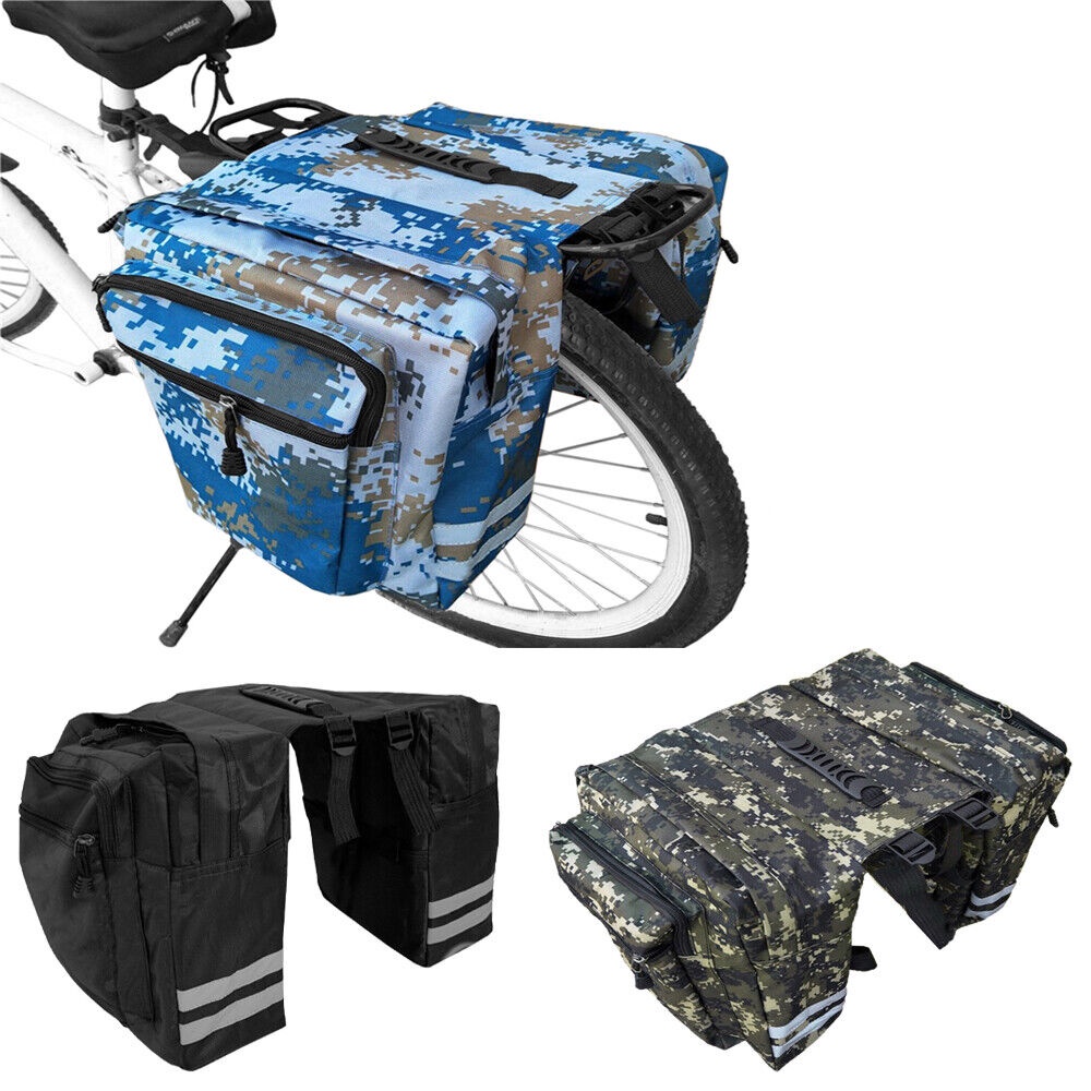 กระเป๋าแบ็คแพ็คลายพรางแบบคู่สำหรับจักรยาน จักรยานเสือภูเขา อุปกรณ์ขี่จักรยาน กระเป๋าทัวริ่งหลังจักรยาน กระเป๋าติดท้ายจัก