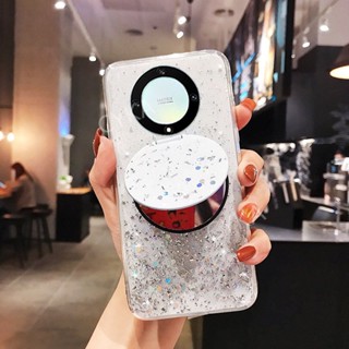 ใหม่ เคสโทรศัพท์มือถือแบบใส แต่งกลิตเตอร์ พร้อมแหวนขาตั้ง สีพื้น สําหรับ Huawei Honor X9a 5G HONORX9a Honor X9a 5G 2022