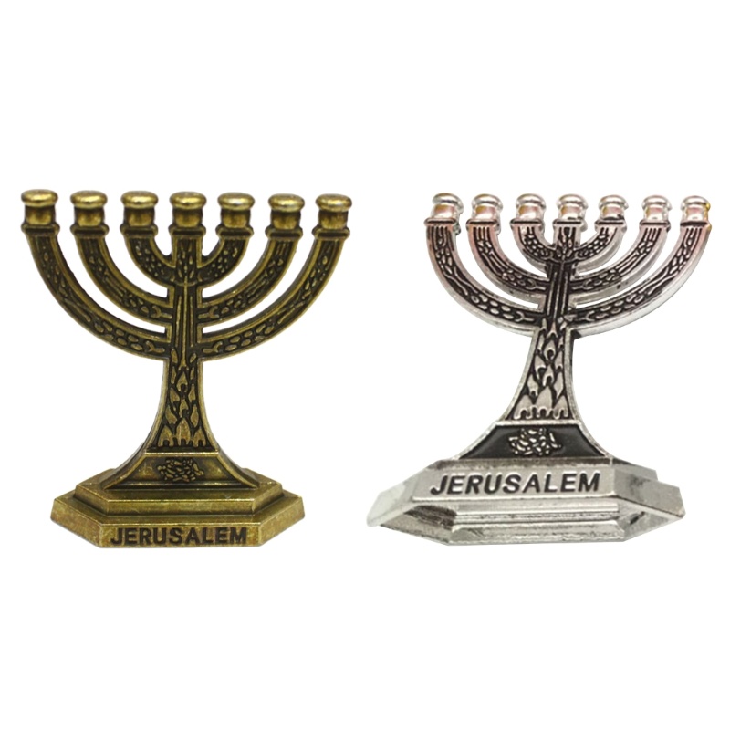 Mya 7 สาขา Menorah Jewish อิสราเอล Holy Jerusalem ผู้ถือ Candelabra เดสก์ท็อปเครื่องประดับสําหรับบ้านคริสตจักรงานแต่งงาน