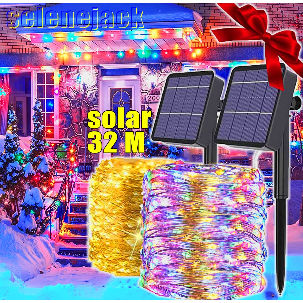 ไฟโซล่าเซลล์ 300LED ขนาด 32M, ไฟลวดทองแดง, ไฟนางฟ้า, ปาร์ตี้วันหยุด, ของตกแต่งวันคริสต์มาส