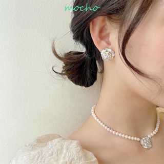 Mocho Camellia ต่างหู อารมณ์หรูหรา ผู้หญิง ดอกไม้ สีขาว สีดํา สร้อยข้อมือ