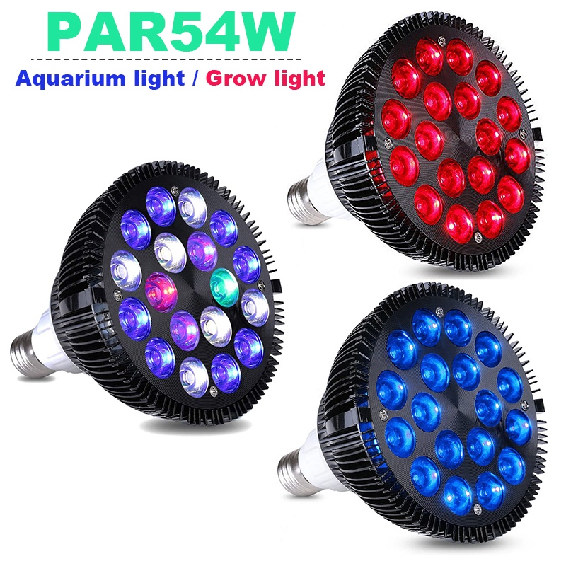 54w LED Aquarium หลอดไฟ E27 Full Spectrum Coral โคมไฟพืชน้ําเติบโตไฟสําหรับน้ําเค็มน้ําทะเลถังปลา Llighting