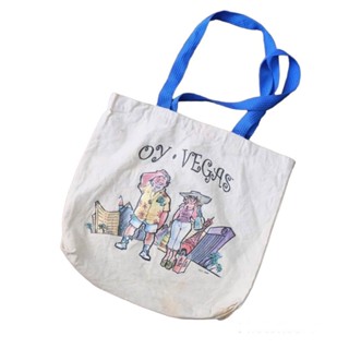 Vintage Vegas Tote Bag 1996s กว้าง 14 นิ้ว ยาว 14 นิ้ว สีขาว มือสอง