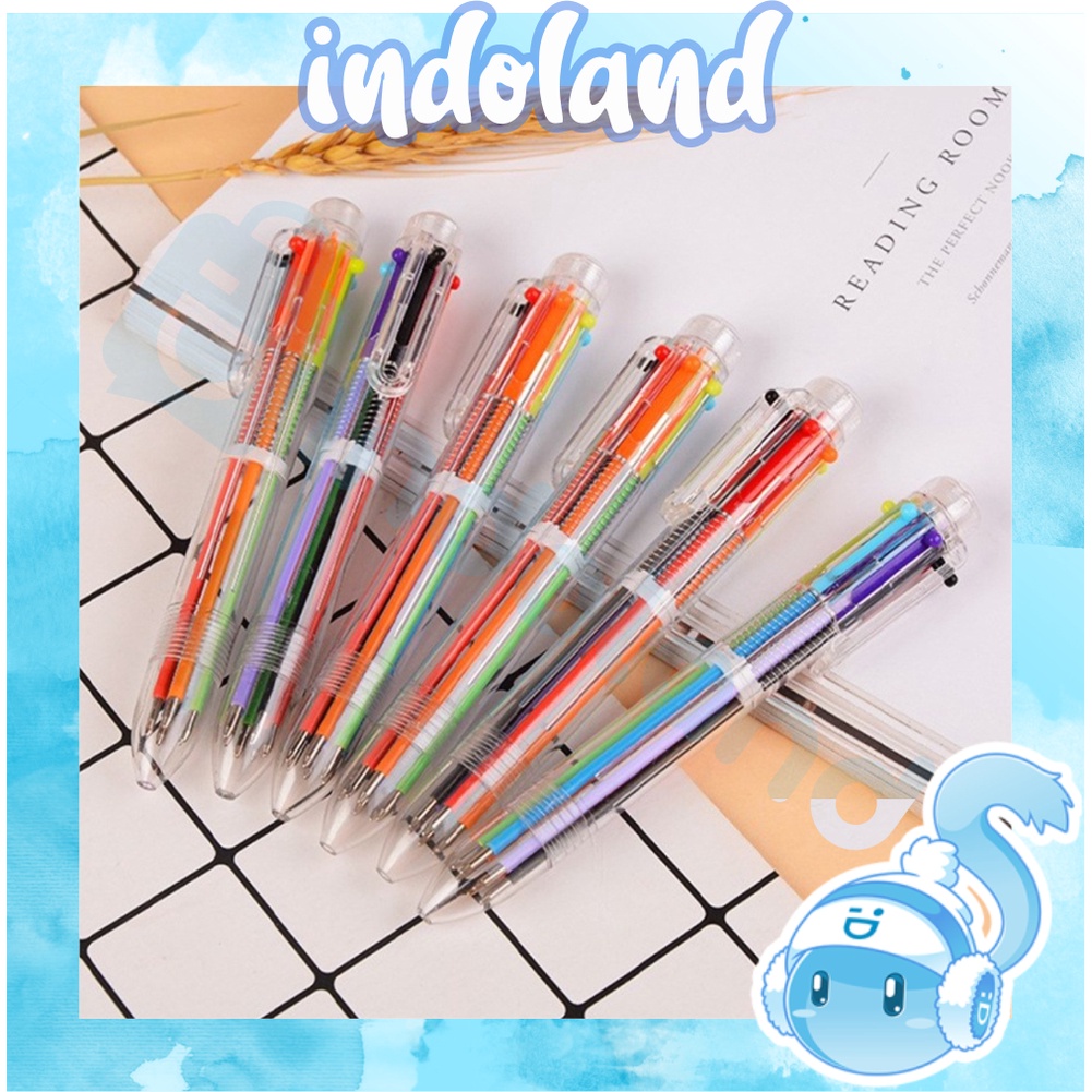 INDOLAND ปากกาลูกลื่นใส 6 สี Six-in-One สี S048