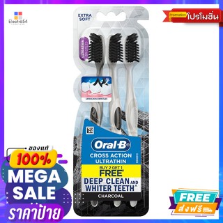 Oral B(ออรัล-บี) ออรัล-บี แปรงสีฟัน ครอส แอคชั่น อัลตร้าธิน ชาร์โคล แพ็ค 3 คละสี Oral-B Cross Action Ultra Thin Charcoal