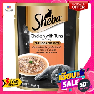 Sheba(ชีบา) ชีบา อาหารแมว ชนิดเปียก เนื้อไก่ พร้อมปลาทูน่าในน้ำเกรวี่ 70 ก. Sheba Wet Cat Food Chicken with Tuna in Grav