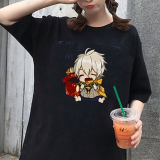 Genshin Impact Anime Bennett Cartoon Print Oversized T Shirts Short Sleeve Tees New Arrivals Womens 100% Cotton Har_03