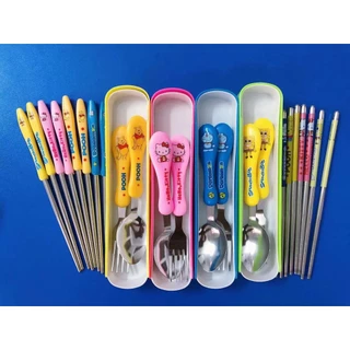 E-items ช้อนส้อมตะเกียบเด็ก อุปกรณ์อาหารเด็กพกพา ลายการ์ตูนสำหรับเด็ก กล่องอาหาร（er-CJ） A136
