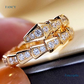 Fancy Cubic Zirconia แหวนแฟชั่น รูปงู ประดับเพทาย สามารถปรับได้ เครื่องประดับ สําหรับผู้หญิง และคู่รัก