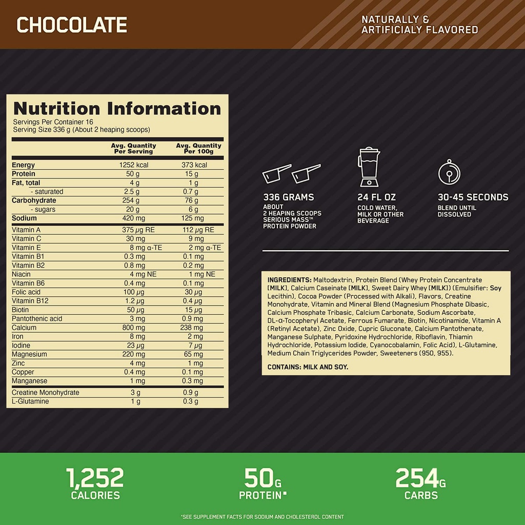 Optimum Nutrition  Serious Mass - Weight Gainer 3 Lbs. เวย์โปรตีนเพิ่มน้ำหนัก เพิ่มกล้ามเนื้อ - รูปที่ 6