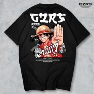 Gzrs เสื้อยืด ฟางหมวก ลูฟี่ D. ลิง - สีดํา