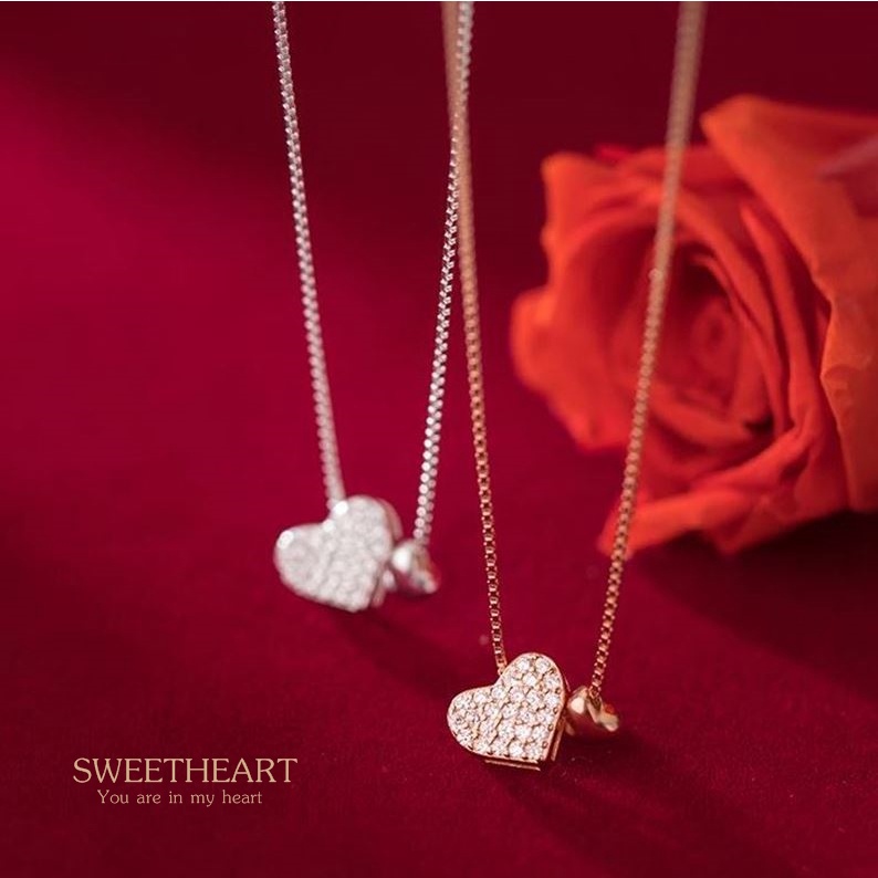 Sweetheart N19 สร้อยคอเงินแท้ 92.5%  จี้หัวใจ มีสีเงิน และสีโรสโกลด์ ขนาดความยาว 40+4cm
