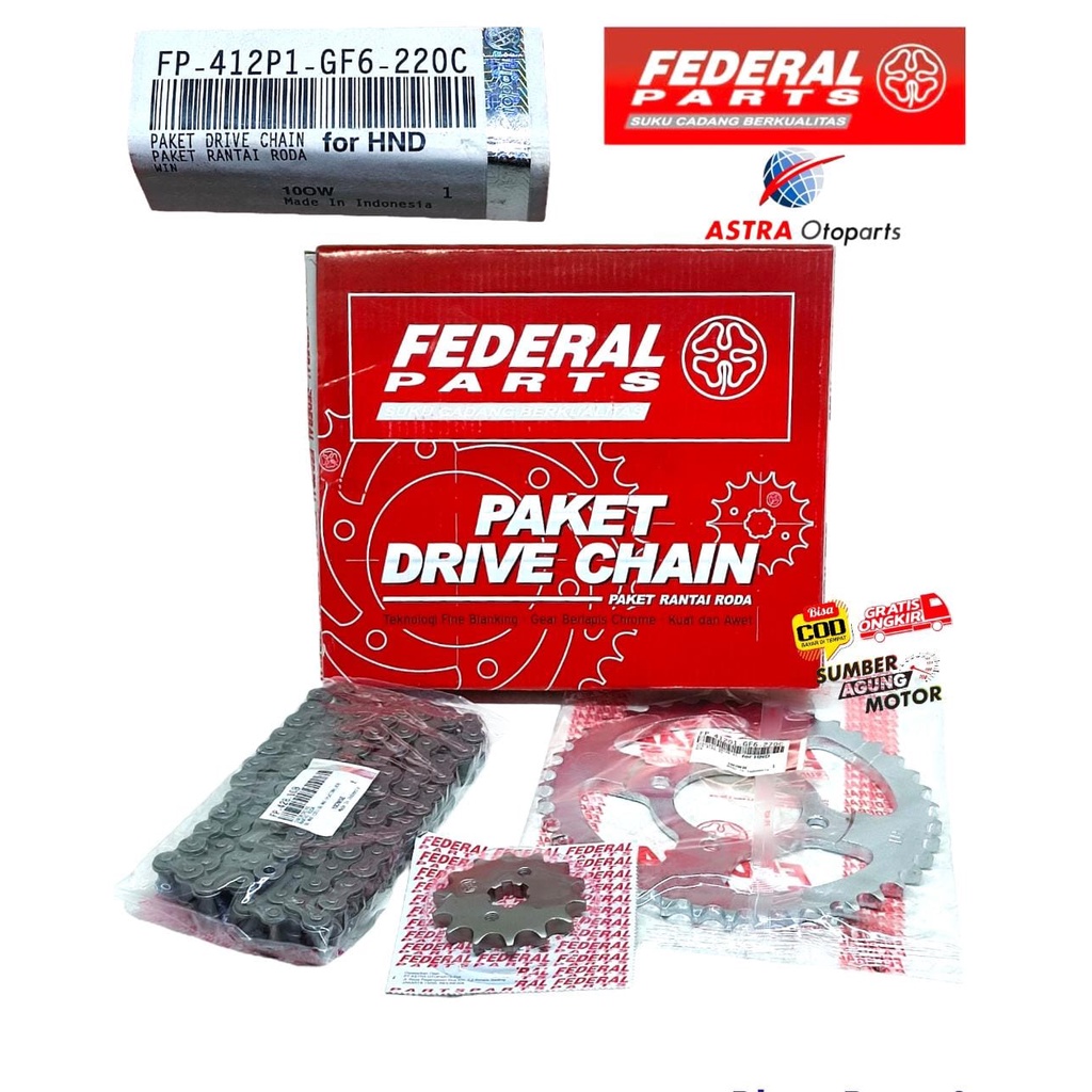 ชุดเกียร์ GIRSET HONDA WIN 100 ORIGINAL FEDERAL FP-412P1-GF6-220C