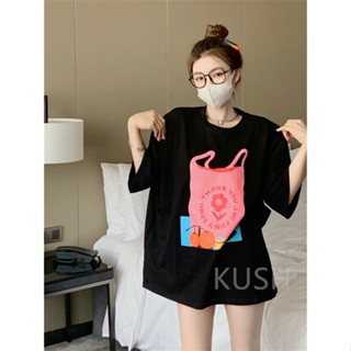 KUSHดอกไม้เสื้อยืดคอกลมแขนสั้นสไตล์สตรีตพิมพ์ลายยอดนิยมของผู้หญิงคอตตอน 100% TD21