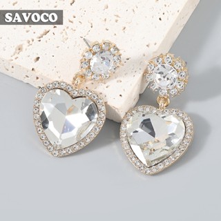 Savoco ต่างหูระย้า ประดับเพชรเทียม พลอยเทียม รูปหัวใจ เครื่องประดับแฟชั่น สําหรับผู้หญิง Y2K SE057