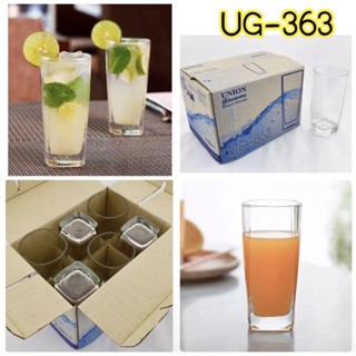 🌟6 ใบ📦: UG-363 :302ml. แก้วน้ำ แก้วนม เหลี่ยมสูง ใส น้ำดื่ม 10.5 oz Union glass