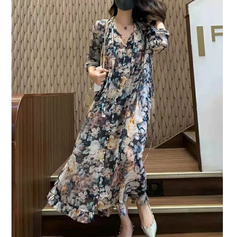 [Chairhshop] 1M ks1672 DRESS MAXI JONNA CAPRICANA IMPORT KOREAN FASHION KS1672