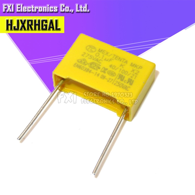 ตัวเก็บประจุฟิล์มโพลีโพรพีลีน 275VAC X2 100nF Pitch 15 มม. X2 275V 0.1uF 20 ชิ้น