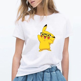 2020 New Summer Pokemon Go Funny T-Shirt Pikachu Wear Glasses Harajuku Tshirt Summer Tops Couples Tees_07