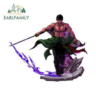 Earlfamily สติกเกอร์ กันน้ํา ลายกราฟฟิตี้ Roronoa Zoro One Piece ขนาด 13 ซม. x 11.1 ซม. สําหรับติดตกแต่งรถยนต์ รถจักรยานยนต์ แล็ปท็อป