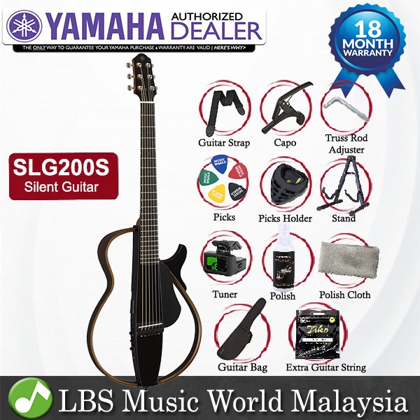Yamaha SLG200S Silent Acoustic Electric Guitar Steel String With Pickup Translucent Black (SLG200 SL