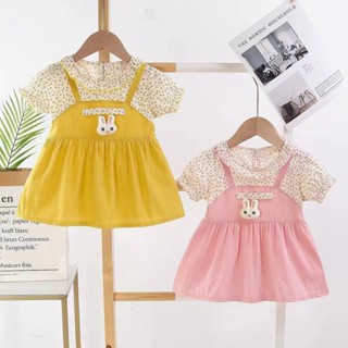 FiFi Baby พร้อมส่ง ชุดกระโปรงเด็กน่ารักดี ชุดเดรสเด็กผู้หญิงใส่สบาย ลายการ์ตูนกระต่าย 3สี ไซส์ (5เดือน－4ขวบ)