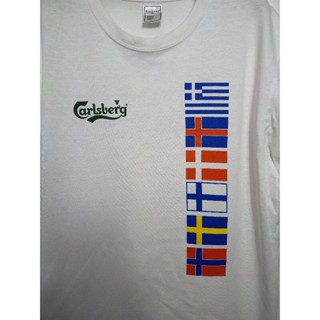 เสื้อยืด มือสอง ผ้าขาว ลายแบรนด์ Carlsberg อก 42 ยาว 27