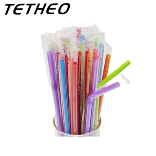 TETHEO Hot หลอดพลาสติก หลอดงอห่อฟิล์ม 8 มิล หลอดดูดน้ำ หลอด8mm ห่อละ 100 เส้น  หลอดหุ้มซองพลาสติก หลอดห่อฟิล์ม  หลอดงอ