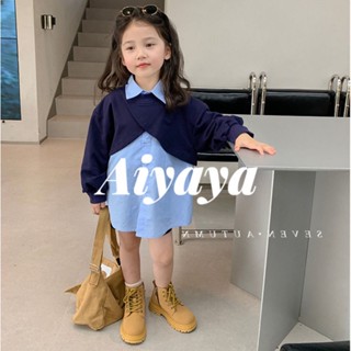 Aiyaya ชุดเด็กพร้อมส่ง เสื้อผ้าเด็กผู้หญิง ชุดเดรสเด็กผู้หญิง ชุดแขนยาวเด็กผู้หญิง ชุดเซต 2 ชิ้น（470）