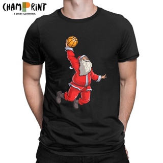 Men T-Shirts Basketball Santa Slam Dunk Christmas Ball Sport Pure Cotton Tee Shirt Short Sleeve_09