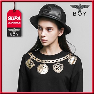 ✪ Boylondon ✪ หมวกบักเก็ต ปักลายโลโก้นกอินทรีย์ สีดํา สําหรับผู้ชาย และผู้หญิง B63CP02U