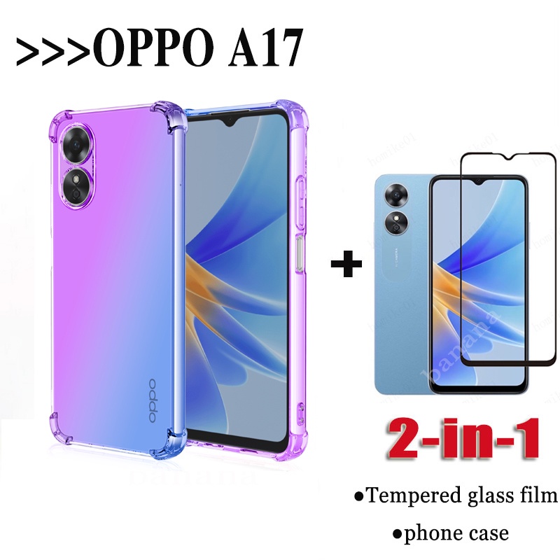 2in1 OPPO A17 เคส สําหรับ OPPO A1 7 A 17 เคสโทรศัพท์ สี่มุม + ฟิล์มฝ้าเซรามิก