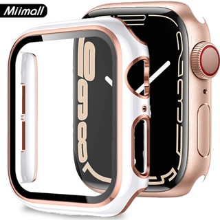 Miimall เคส เข้ากันได้ apple Watch Series 7 8 Case 45 มม. 41 มม. เคสกันกระแทกพร้อมตัวป้องกันหน้าจอแก้วในตัว สำหรับ แอปเปิ้ลวอช 8/iWatch 7 41mm 45mm